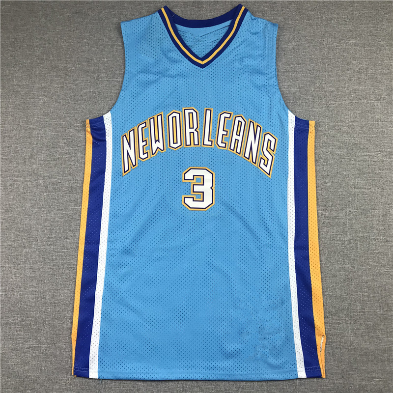 黄蜂3号复古蓝色克里斯保罗篮球服刺绣paul basketball nbajersey