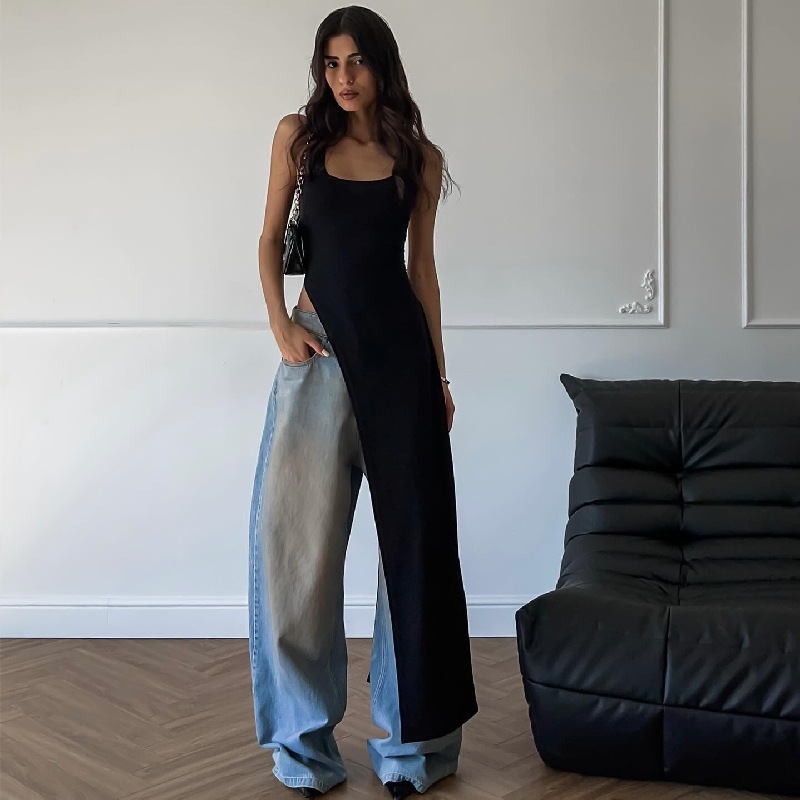 欧美风街头潮流性感u领设计感上衣 2024夏季个性穿搭无袖吊带t桖