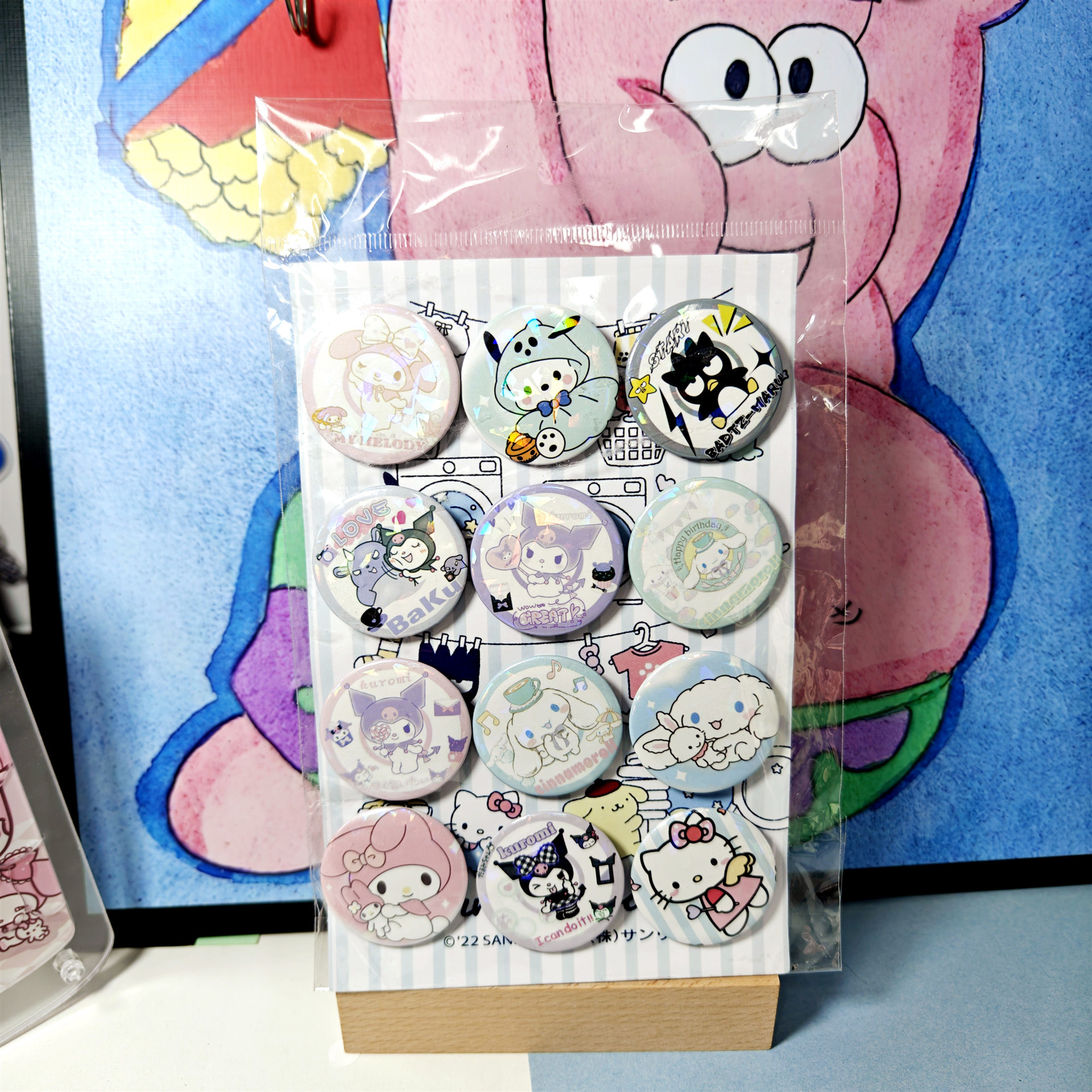 New Tinplate Badge Anime Peripheral Cross-Border Original God Sanrio Hatsune Laser Bar Packaging Set 12
