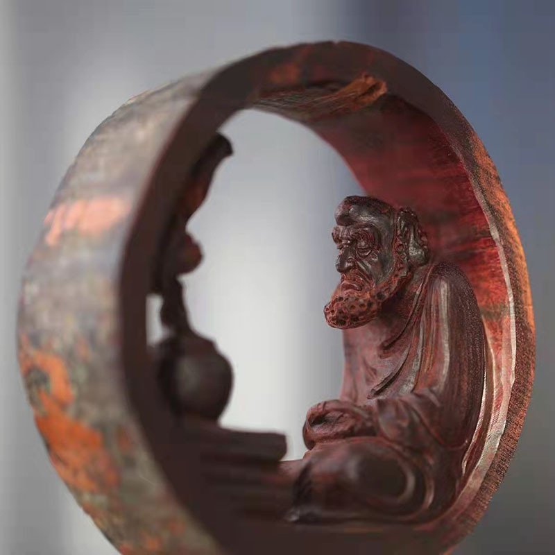 印度小叶紫檀达摩悟道木雕摆件红木老料清刀雕刻罗汉佛像工艺品