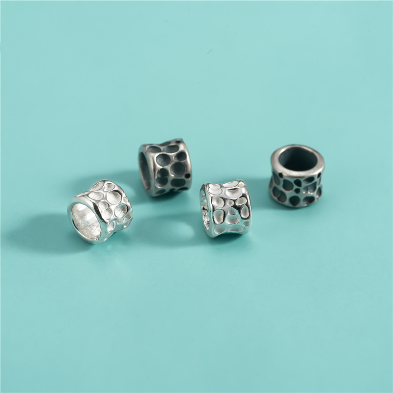 敲面桶珠S925纯银隔珠手工编绳手串水晶珍珠玛瑙手链散珠DIY配件