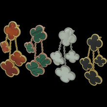 亚金饰品批发 黑白红绿贝壳四花耳拍耳钉 4个四叶花流苏耳拍
