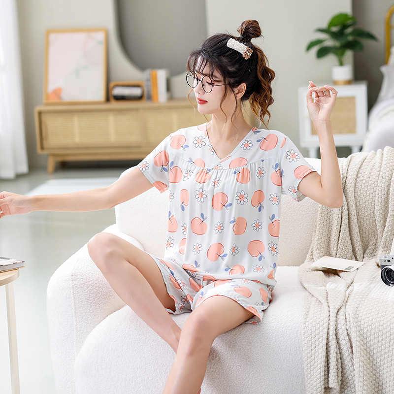 夏季短袖棉绸睡衣短袖两件套装女夏天吊带薄款人造棉家居服-阿里巴巴