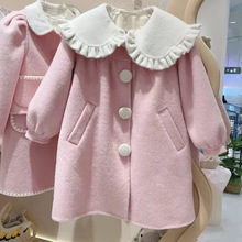 女童宝宝毛呢公主外套新款呢大衣儿童加厚中长款洋气小童秋冬粉色