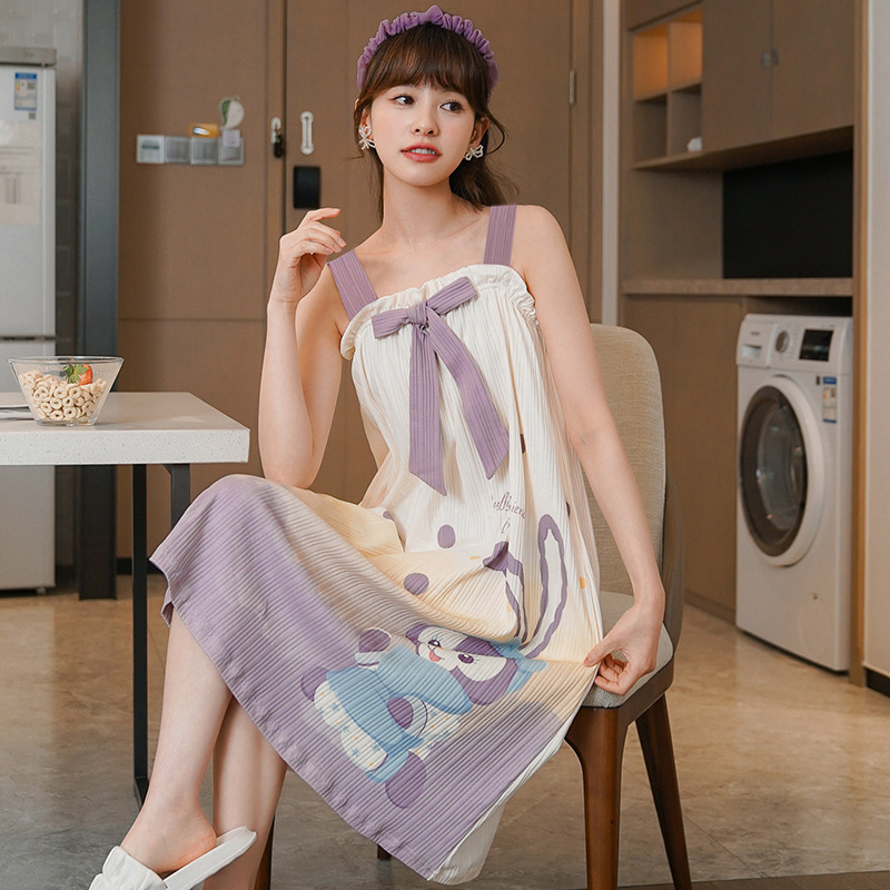 抖音棉睡衣女士吊带裙可爱少女夏季甜美性感花边中长裙家居_33