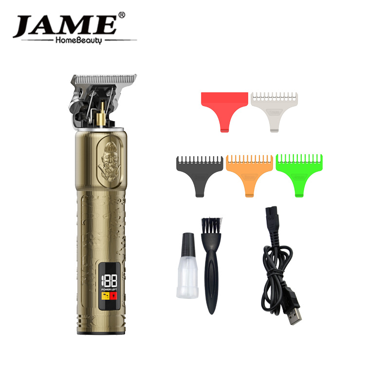 Cross-Border Hot Retro Full Metal Carving Electric Hair Cutter Professional Hair Salon Oil Head Engraved Bald Led Waterproof Hair Clipper