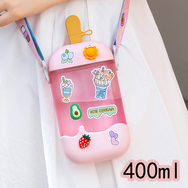 Factory Wholesale Ice Cream Cup Strap Straw Cup Plastic Cup Juice Cup Drink Sealed Ice Candy Cartoon Cross-Border Cup