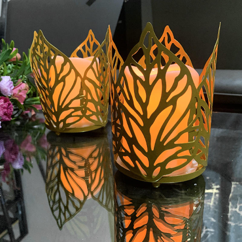 跨境定制 北欧简约镂空led铁艺金属烛台家居装饰摆件工艺品批发