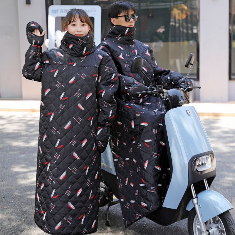 冬季长款加厚棉衣外套女连帽防水骑车挡风被电动车电瓶车防风棉服