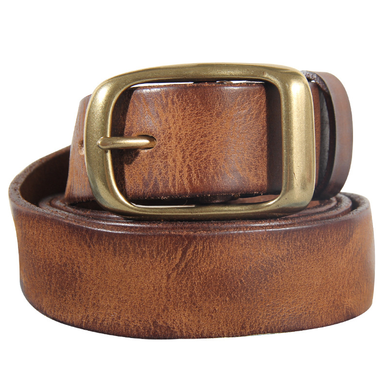 铜扣男士皮带复古牛仔裤腰带简约时尚窄腰带男款针扣铜头裤带