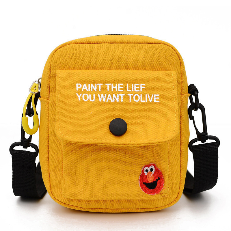 Versatile Backpack Shoulder Messenger Bag Canvas Mobile Coin Purse Sesame Street Frog Earphone Hole Ins Children's Bags