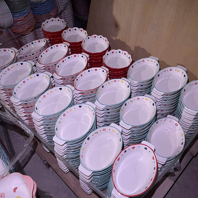 瓷碗家用批发地摊卖盲盒福袋碗碟盘陶瓷餐具红面碗汤碗牛排盘鱼盘