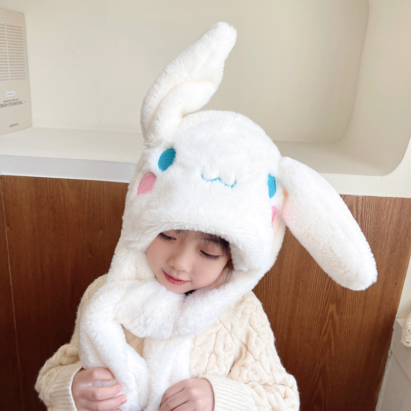 Online Influencer Plush Cinnamon Dog Hat Ears Moving Cute Sweet Student Warm Good-looking Two-Piece Set One-Piece Hat
