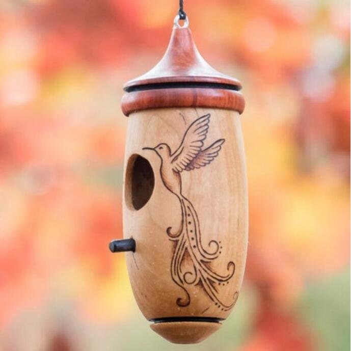 Hummingbird House Wooden Hanging Hummingbird House Outdoor Courtyard Decoration Mini Bird Nest Feeder