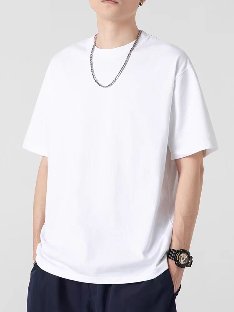 短袖男士t恤重磅棉休闲风衣服潮流纯色体恤宽松打底衫女情侣装