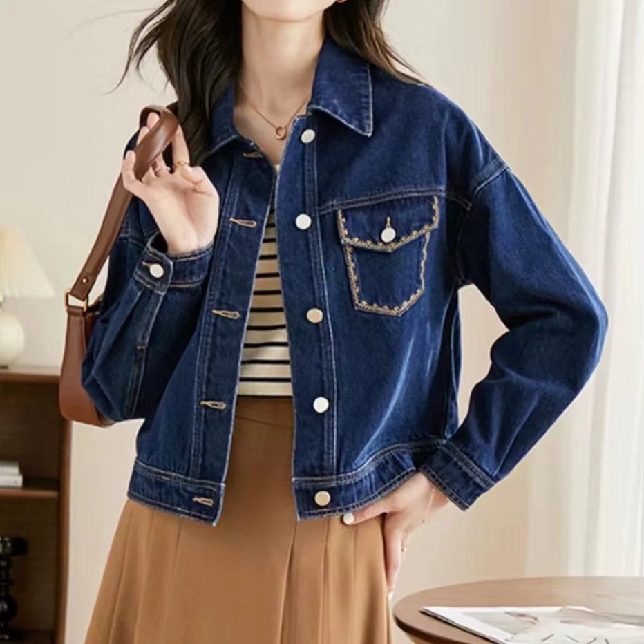 牛仔外套女短款2024秋季包邮小个子感刺绣夹克上衣