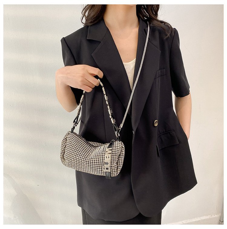 Chain Bag Versatile Women's Classic Style Single Shoulder Crossbody Diamond-Embedded Shoulder Cross-Body Underarm Bag Street Fashion Personalized Commuter