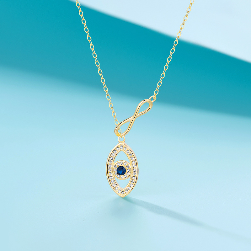 金色莫比乌斯925银8字蓝眼睛恶魔之眼项链流苏款简约高级锁骨链女