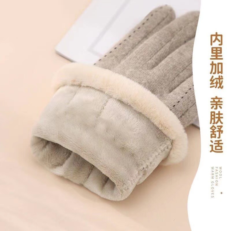 New Autumn and Winter Dralon Warm Gloves Women's Telefingers Gloves Fleece-lined Suede Gloves Wholesale Touch Screen Gloves