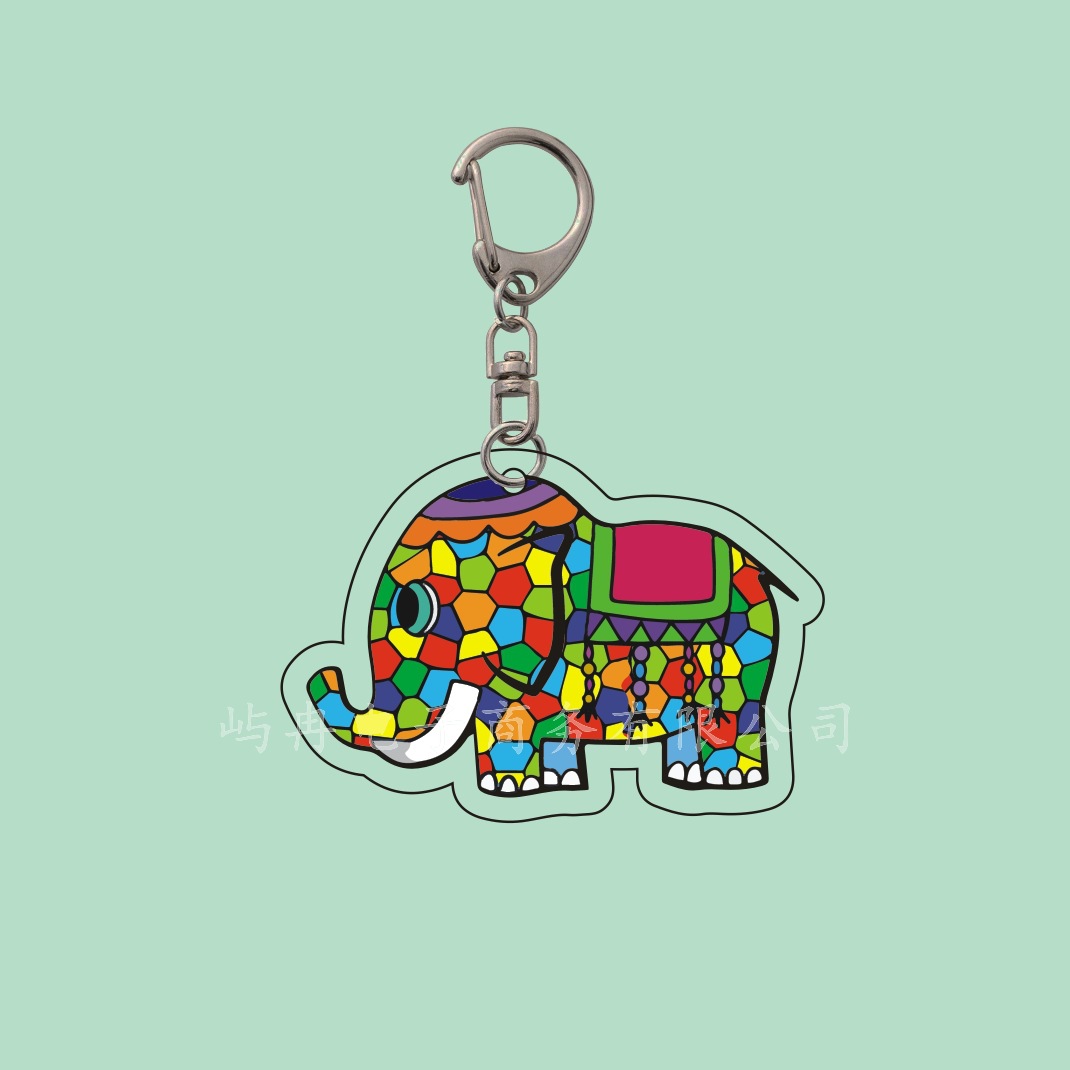 Amazon Hot Sale Colorful Elephant Keychain Acrylic Bag Ornaments Cartoon Printing Car Key Ring Accessories