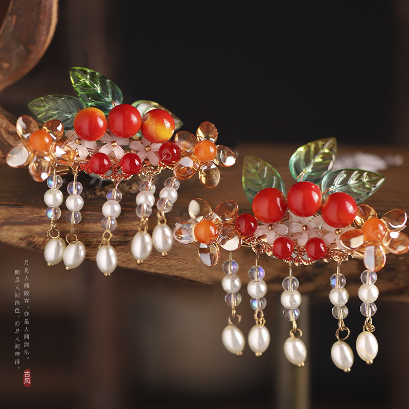 古风头饰花朵对夹发饰儿童汉服头饰风女童古装发夹发卡女孩-阿里巴巴