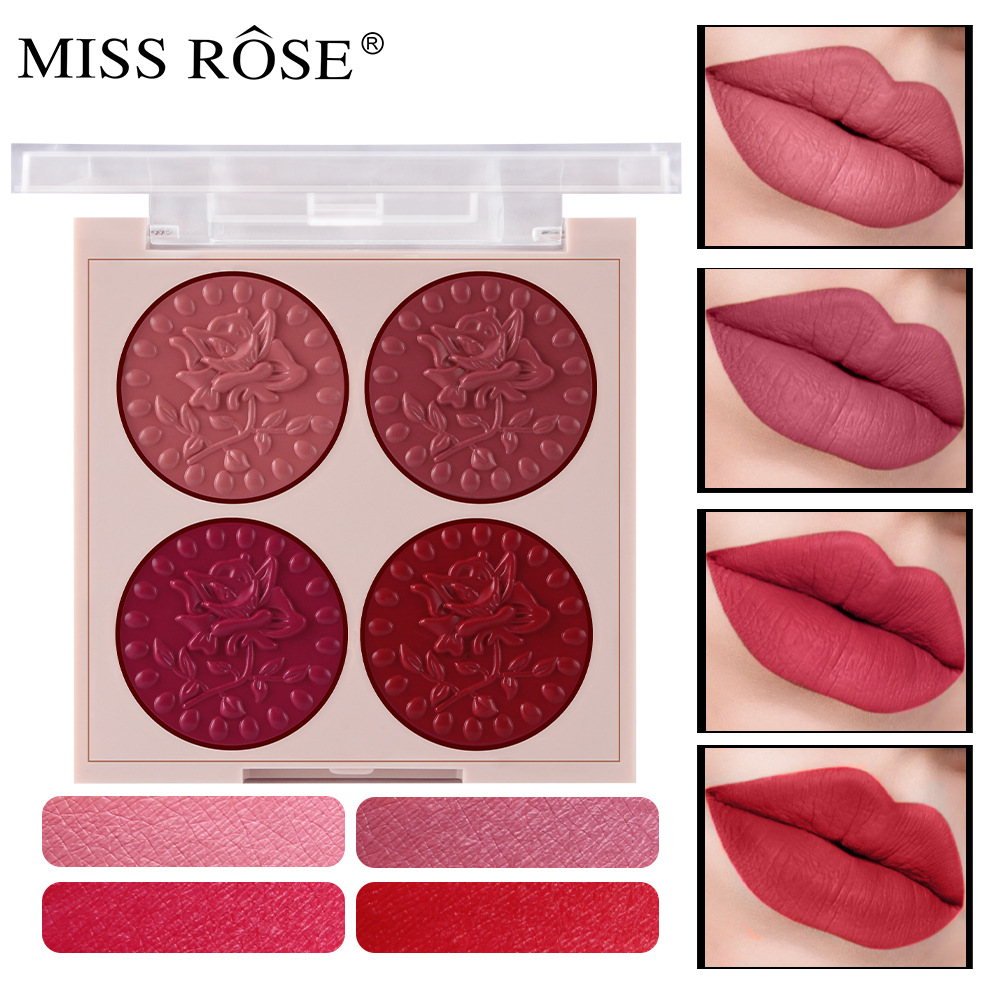 Miss Rose Lipstick Compact 4 Color Lip Gloss Plate Moisturizing Easy to Color Lipstick Foreign Trade Exclusive for Cross-Border in Stock Wholesale