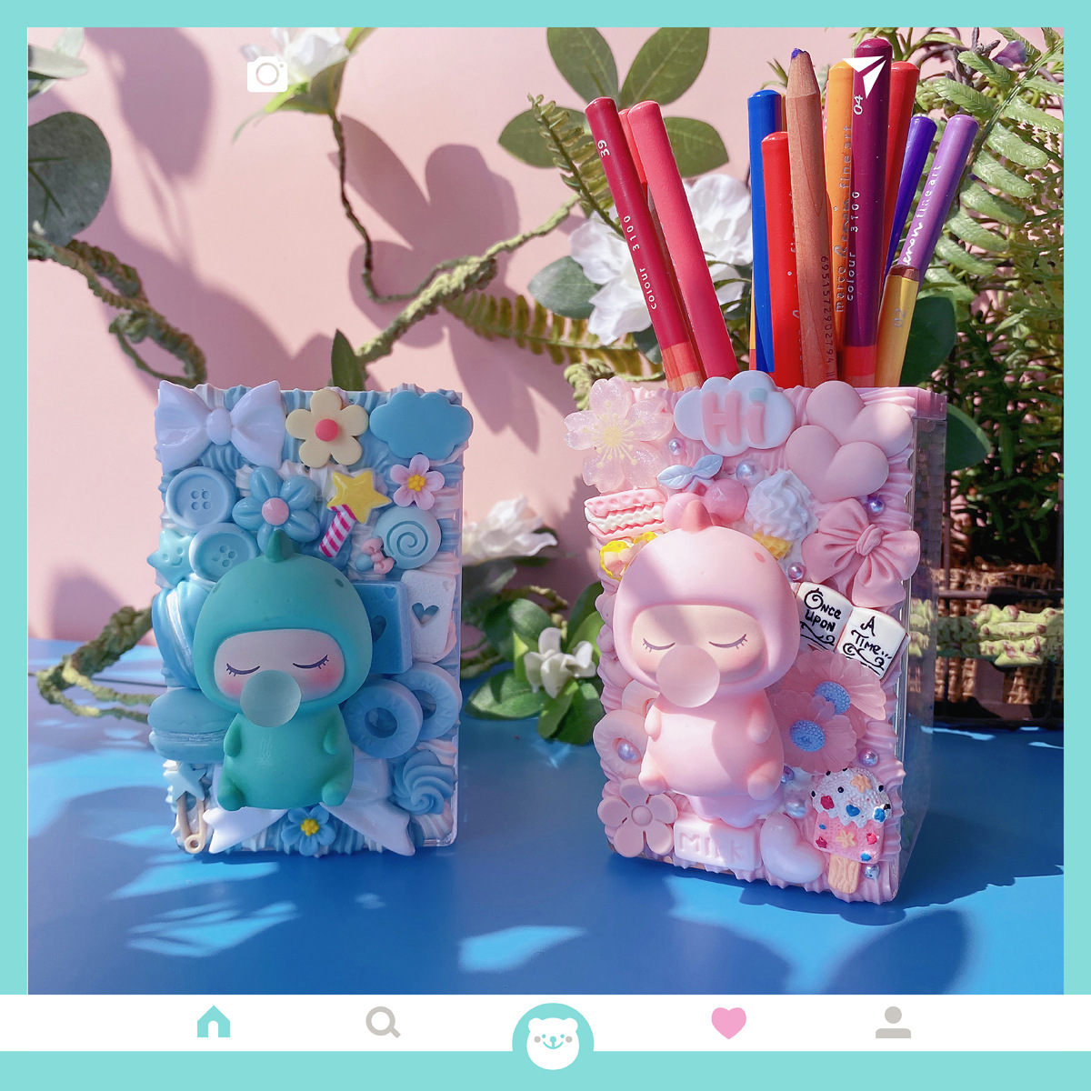 可爱少女心泡泡龙diy奶油胶笔筒学生文具收纳桶化妆刷筒手工礼品