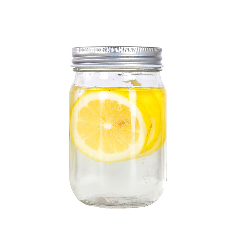 Glossy Square round Mason Jar Transparent Glass Jar Jam Honey Subpackage Cans Sealed Jar Yellow Peach Cans