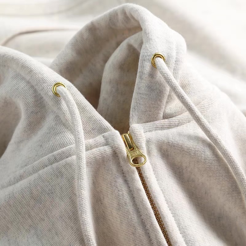 品牌折扣专柜撤柜奶奶灰纯色开衫加绒加厚连帽外套日系宽松秋冬潮