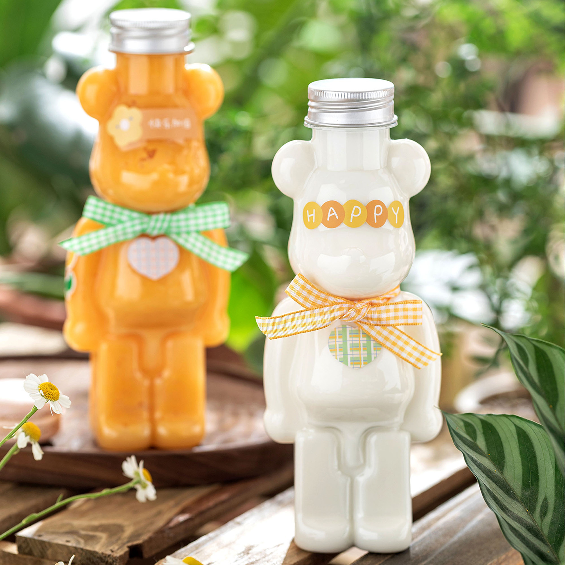 350ml铝盖韩国暴力熊果汁草莓牛奶杨枝甘露塑料饮料瓶奶茶瓶5个