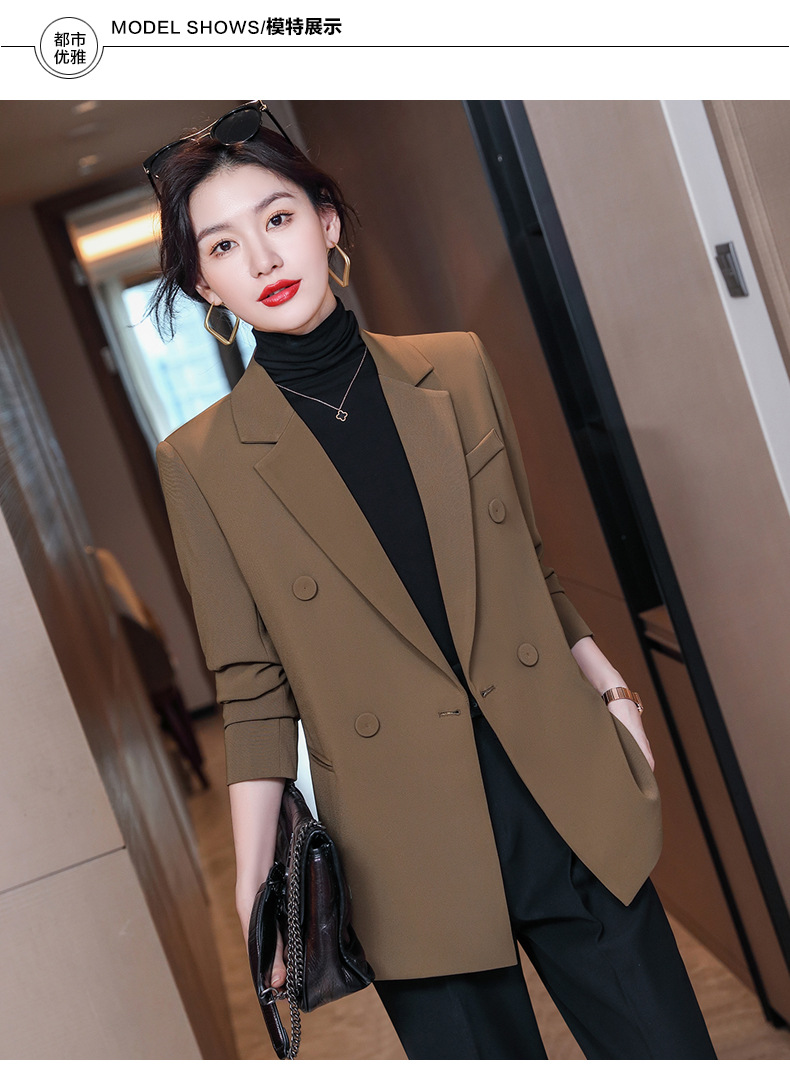 咖啡色西装外套女秋冬气质女神范洋气高级感双排扣小西服上衣长袖