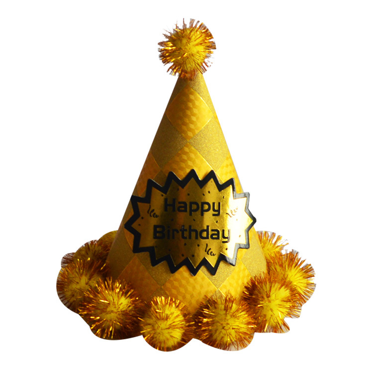 Fur Ball Birthday Hat Cake Baking Decoration Christmas Festival Children Adult Party Pompons Paper Triangle Hat