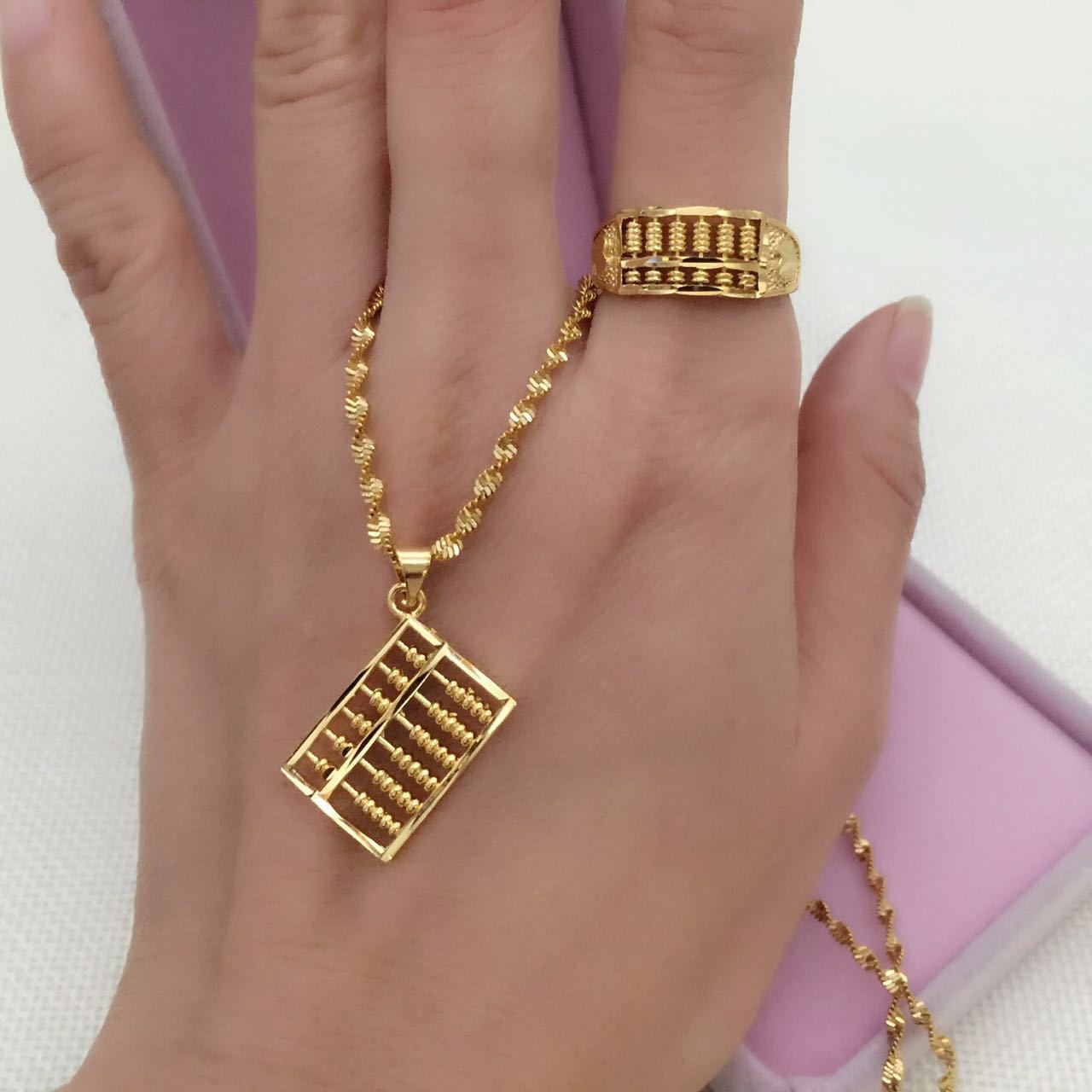 如意金算盘镀金项链吊坠饰品配件如意算盘送礼铜镀金算盘项链礼品