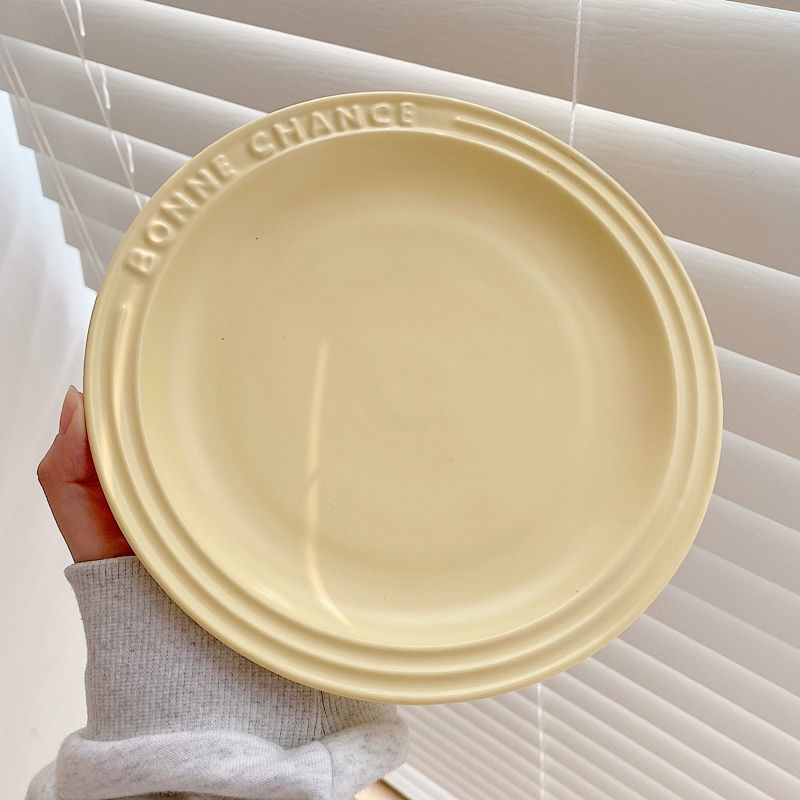 韩国ins风奶黄色陶瓷盘子可爱少女高颜值网红宿舍甜点蛋糕盘早餐