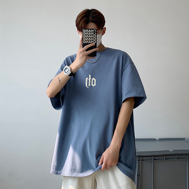 Breathable T-shirt Men's Short Sleeve 2024 Summer Ins Fashion Brand Top Student Hong Kong Style Heavy Cotton Men's Drop Shoulder T-shirt