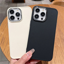 适用于苹果15PRO简约纯色金属相框手机壳iPhone7P/XR焦糖色保护套