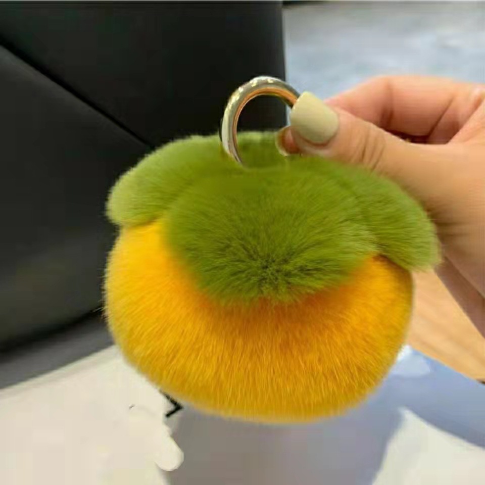 Handmade Imitate Rex Rabbit Fur DIY Persimmon Pendant Good Thing Happened Keychain Cute Hang Decorations Fur Plush Accessories Female