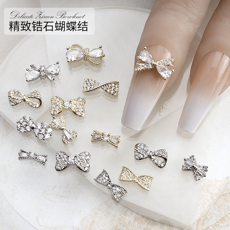 New Refined Zircon Bow Nail Ornament Wholesale Internet Celebrity Light Luxury Stereo Nails Small Decoration Factory Direct Sales