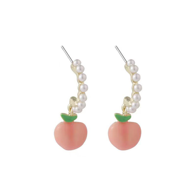 925 Silver Needle Korean Style Fresh Pink Peach Earrings Design Pearl Earrings Summer Sweet Fruit Earrings