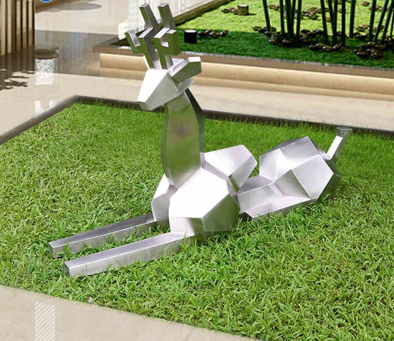 不锈钢几何鹿公园户外园林雕塑摆件售楼处酒店室外抽象动物装饰品