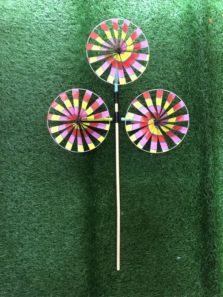 新款传统三轮带响风车老北京圆盘拉条风车 户外活动儿童手拿风车