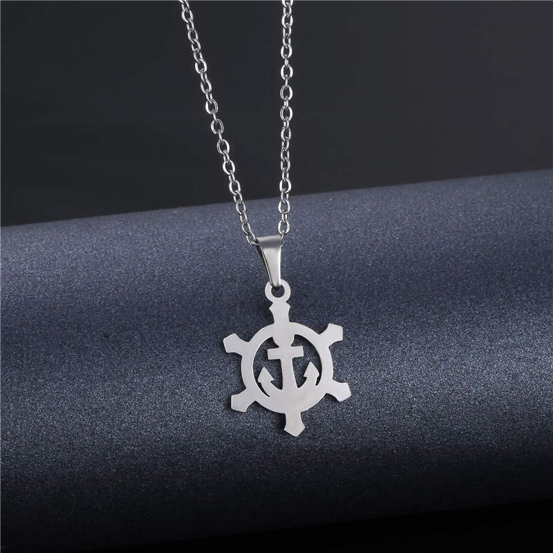 Stainless Steel Glossy Rudder Necklace Female Minimalist Creative Compass Short Clavicle Chain Europe and America Cross Border Boat Anchor Pendant