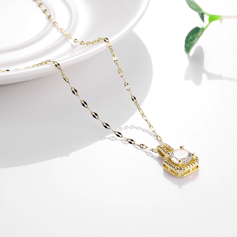 Copper Pendant Titanium Steel Necklace for Women Korean Style Online Influencer Clavicle Chain 2021 New Trendy Simple Versatile Zircon Pendant Necklace