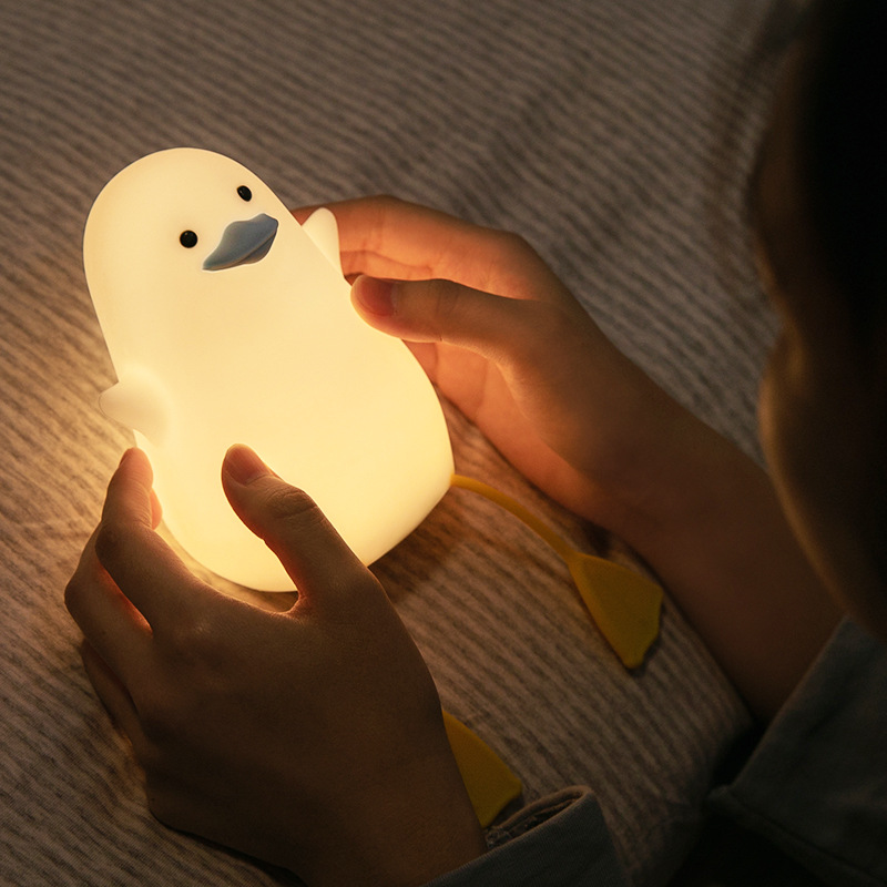 Cross-Border Xiao'ou Duck Small Induction Night Lamp Lying Flat Duck Silicone Pat Lamp Bedroom Bedside Lamp Charging Ambience Light