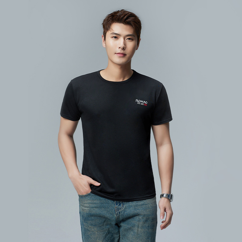 Nanren Handsome Ice Silk T-shirt Men's Quick-Drying Solid Color Short-Sleeved T-shirt Thin Sports Half Sleeve Elastic Breathable
