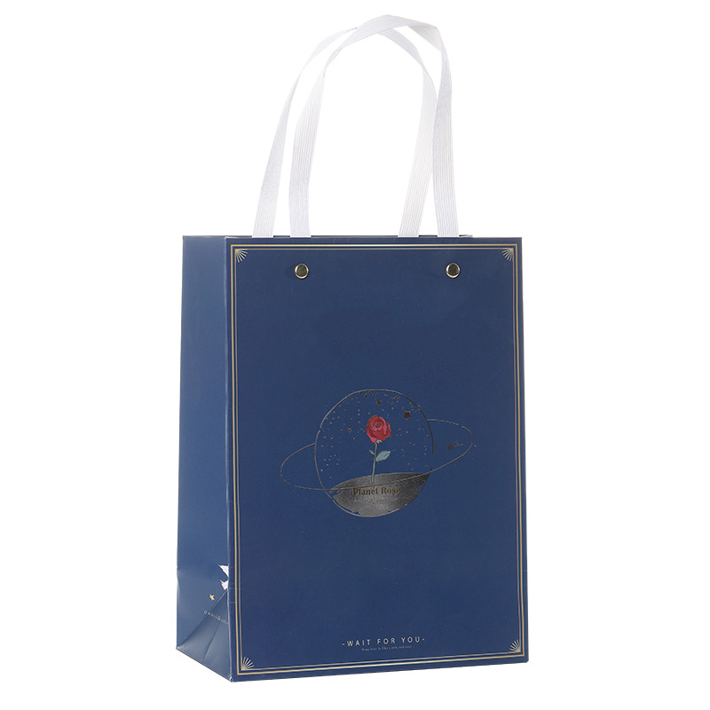 Dark Blue Portable Gift Box Rose Festival Banquet Gift Bag Portable Buggy Bag Customizable