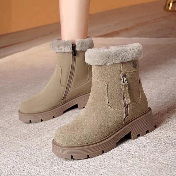 冬季女鞋加绒加厚靴子秋冬新款雪地靴短筒女士东北大棉鞋-阿里巴巴