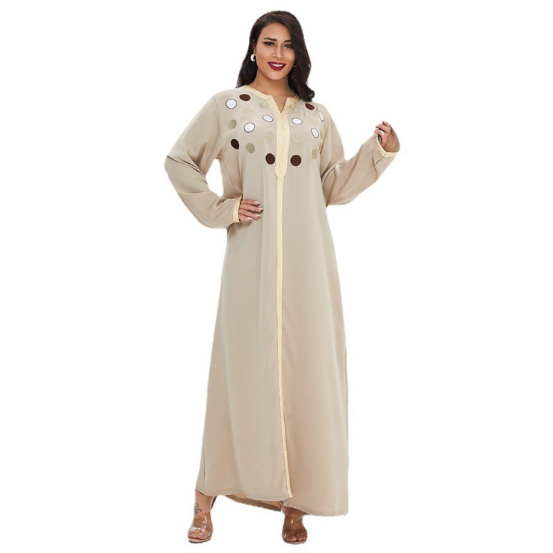 XG13129-1B Long Dress Long Muslim Cardigan Solid Color Middle East Robe Muslim Teaching Dress