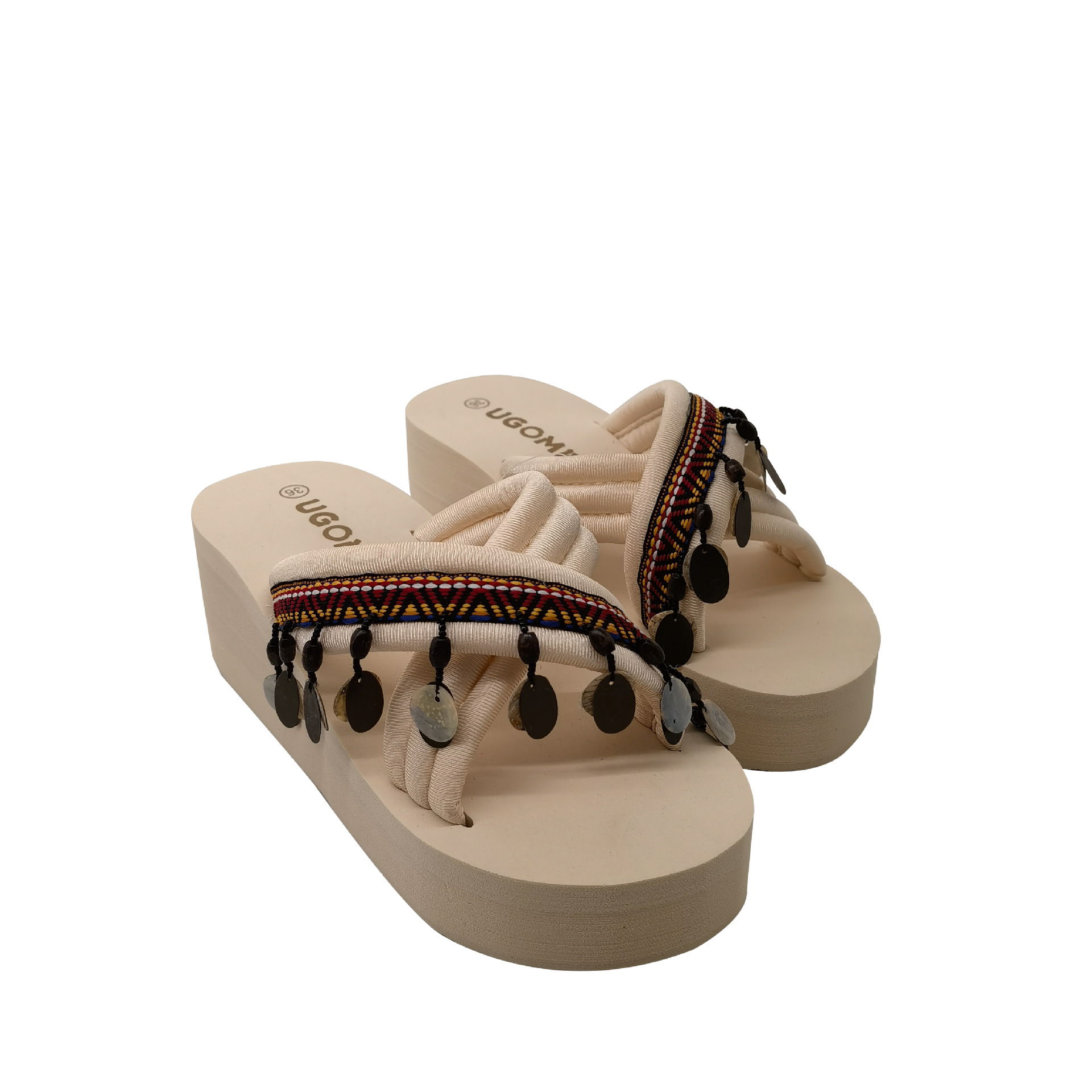 Xishuangbanna Handmade Slippers Women's Summer Outdoor Bohemian Fashion Ethnic Style Tassel Wedge High Heel Beach Shoes
