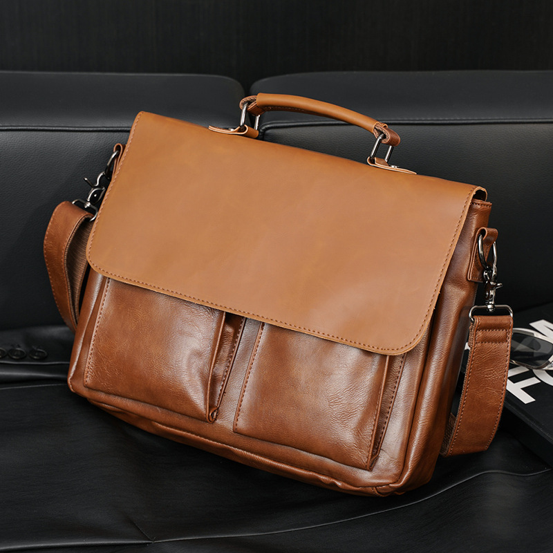 New Men's Retro Business Handbag Large Capacity Briefcase Men's Casual Crossbody Shoulder Bag Fashion Satchel